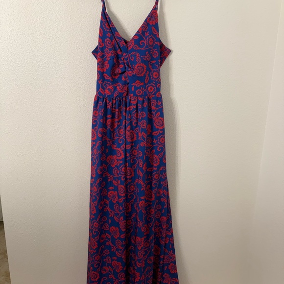 Floral Blue and Red Maxi Dress - Picture 1 of 8